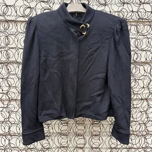 St. John Collection by Marie Gray Black Zip Up Button Close Collar Puff Sleeve 8